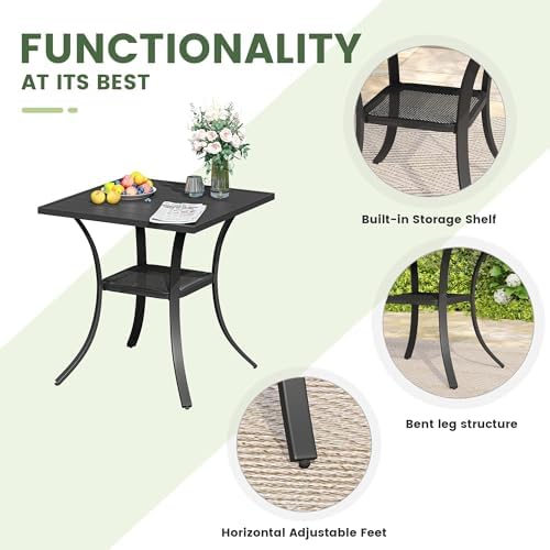 Outdoor Dining Table with Storage Shelf, 27.5" All-Weather Square Patio Dining Table for 2, Metal Patio Table for Garden Lawn Porch Deck Yard, Black - Image 6