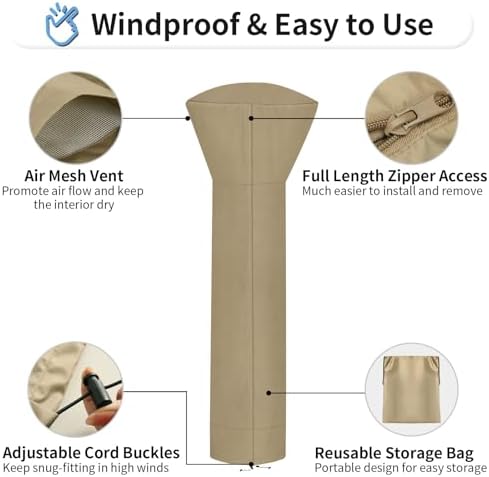 OutdoorLines Waterproof Patio Heater Covers with Zipper and Storage Bag, - Image 5