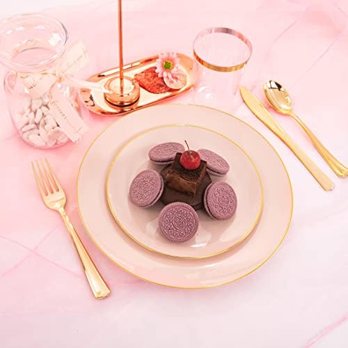 LIYH 180 Pcs Pink Plastic Plates - Disposable Dinnerware Set, Pink Dinner Plate Dessert Plate,Gold Plastic Silverware Cups for Weddings,Birthday Party 30 Guests - Image 5