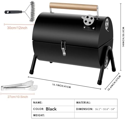 Portable bbq Charcoal Grill Small Folding Table Top Charcoal Grill for Outdoor Camping Two Side Carbon Smoker Griller with bbq Grill Brush and Metal Tongs (Black) - Image 2