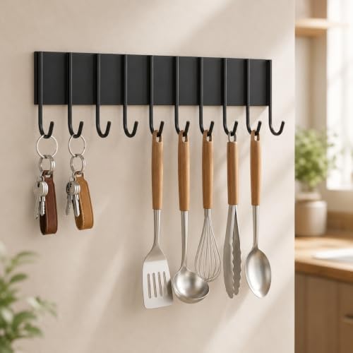 Magnetic Key Holder For Fridge With 10 Hooks, Magnetic Utensil Holder For Wall, Strong Magnetic Key Hanger Hooks Organizer, Magnent Key Rack For Kitchen Metal Door Garage Grill Tools Coat Towel Purse by Laowu