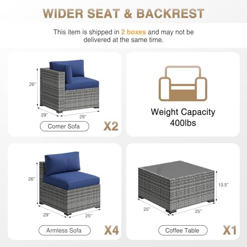 Aoxun Patio Furniture Sets, 7-Piece Outdoor Patio Furniture with Thick Cushions, Wicker Outdoor Conversation Set Sectional Sofa for Backyard, Poolside, Garden - Image 6