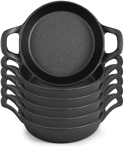 Ziliny 6 Pack Mini Cast Iron Skillets 6.3 x 6.3 x 1.5 Inch Pan Ramekin Set by Ziliny