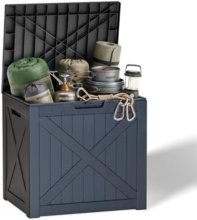 ROJIK 33 Gallon Deck Boxes Outdoor Waterproof, Weatherproof Lockable Storage Box with Lid and Side Handles, Resin Outdoor Storage Bench for Patio Furniture Cushions, Garden Tools (Black, 33 Gallon) by ROJIK