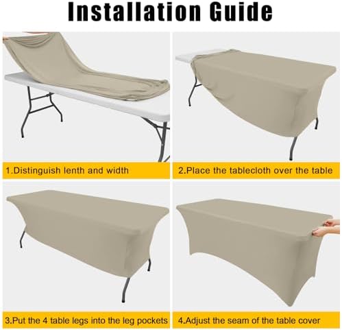 Smiry 2 Pack Spandex Table Cloth 8FT, Elastic Fitted Taupe Tablecloth - Image 5