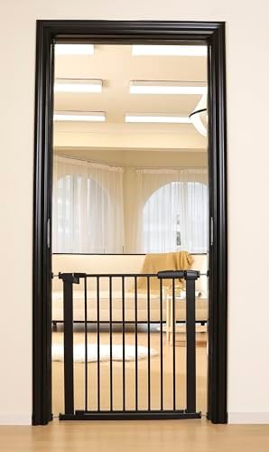 30.47"-32.64" Baby and Pet Safety Gate, 30" Tall Metal Walk-Thru Gate for Doorways & Stairs, Easy One-Hand Open, Dual Lock (Brown, 29" W x 30.5“H) - Image 6