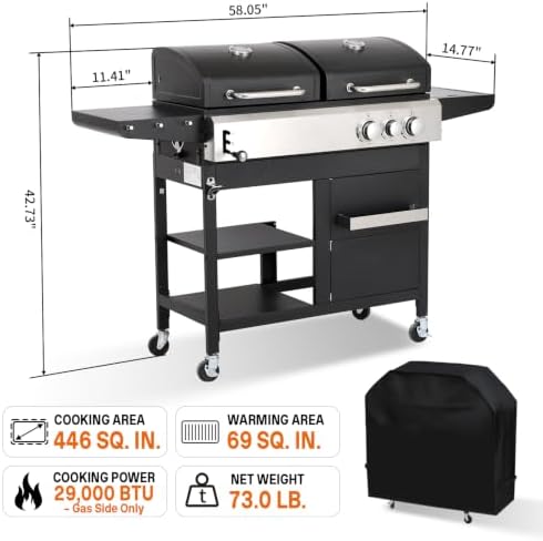 Propane Gas and Charcoal Combo Grill with Side Burner - Image 2
