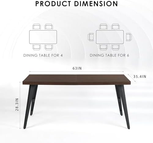 FurnitureR 63" Patio Dining Table – Brown Wood Grain Desktop with Black Matte Iron Legs, Outdoor Dining Table for Patios or Gardens, Seats Up to 6, Brown - Image 2