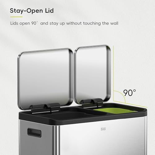 EKO EcoCasa Stainless Steel Dual Step Trash Can for Recycling, 30L+20L Rectangular Kitchen Trash Can, Independent Pedals and Lids, Soft Close and Fingerprint Resistant - Image 6