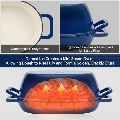 Northriver Casting Enameled Cast Iron Oval Dutch Oven for Bread Baking，12"x8" Bread Pot with Lid，Ideal for Sourdough, Artisan Loaves & Family Meals，5 Qt - Image 6