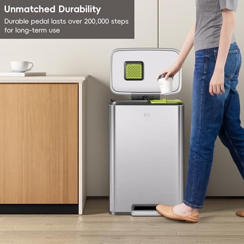 EKO Madison Brushed Stainless 25L+20L Dual Compartment Step Trash Can with Inner Liner, Recycling Bin, Soft-Close Lid, Fingerprint-Resistant Finish, and Durable Stainless Steel for Home and Office - Image 5