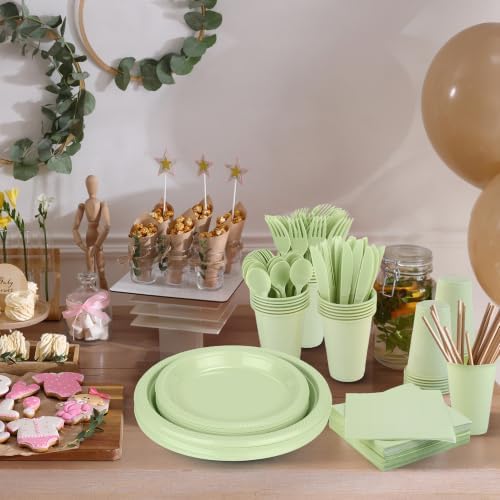 Kochorie 480 Pieces Sage Green Plastic Dinnerware Set Disposable Heavy Duty Plates Napkins Cups Silverware Dessert Dinner Plates for Birthday Wedding Baby Shower Party Supplies, Serves 60 Guests - Image 5