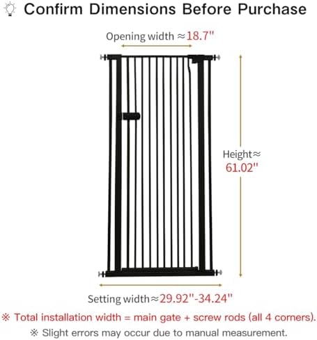 Lumizone Extra Tall Cat Gate 61.02" High 29.92"-34.24" Wide Pet Gate Black - Image 2