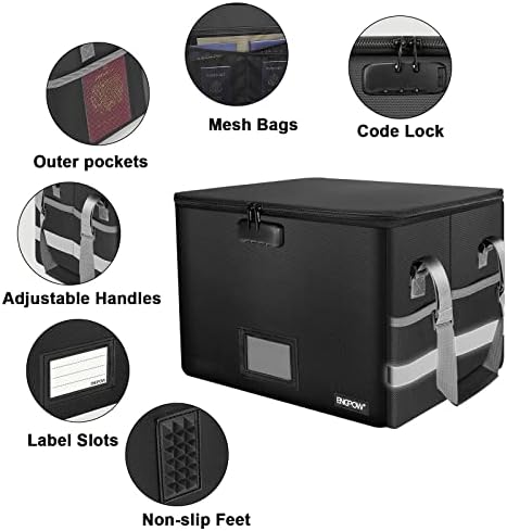 ENGPOW File Box with Lock, Fireproof Document Box with Pockets, Collapsible File Organizer Filing Storage Cabinet with Handle, Portable Home Office Safe for Hanging Letter/Legal Folders,Black,2 Pack - Image 4