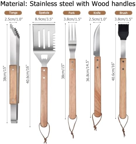 5-Piece BBQ Tools Set with Bamboo Case, Wooden Handle Stainless Steel Grill Accessories for Outdoor Cooking,Camping and Barbecue - Image 2