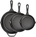 Cast Iron Skillet 3-Piece Set, 6", 8", 10" Frying Pans, Heavy-Duty Pre-Seasoned Pan Cookware Set, For Frying, Saute, Cooking, Pizza & More, Black by isheTao