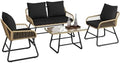 Yaheetech 4 Piece Patio Furniture Set, Outdoor Wicker Conversation Sets, Boho Loveseat & 2 Armchairs with Cushion and Pillow, Glass Top Table for Backyard, Porch, Balcony, Deck - Tan/Black by Yaheetech
