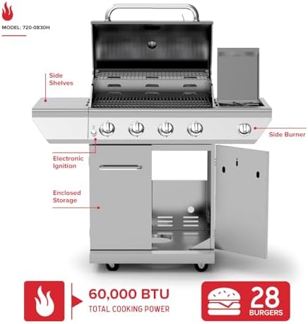 Nexgrill Propane 4 Burner Gas Grill, Stainless Steel Body with Side Burner - Image 2
