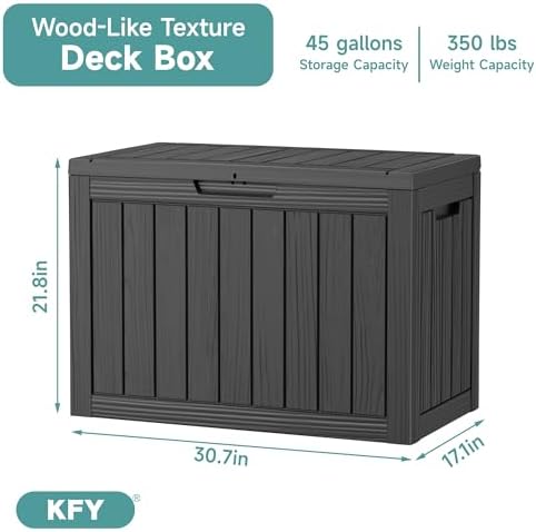 45 Gallon Waterproof Resin Deck Box, UV Resistant Outdoor Storage for Garden, Patio, Porch, Delivery, Striped Black - Image 2
