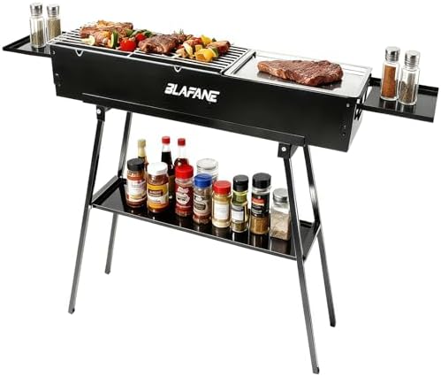 Charcoal Grill, Portable Outdoor BBQ Grill with Flat Griddle Plate by Unknown