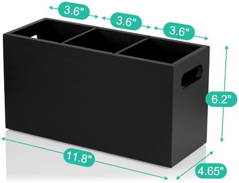 ALELION Black Kitchen Utensil Holder for Countertop - Wooden Large Utensil Caddy Organizer for Counter - 3 Compartment Cooking Utensil Crock for Silverware Spoon Spatula - Image 7
