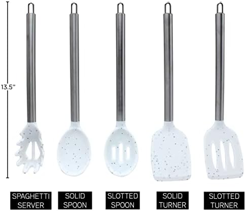 COOK WITH COLOR Silicone Cooking Utensils, Kitchen Utensil Set, Easy to Clean Silicone Kitchen Utensils, Cooking Utensils for Nonstick Cookware, Kitchen Gadgets Set, 5 Pieces, Speckled White - Image 5