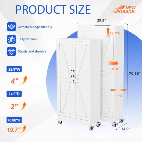 GAIOUS 71" Tall Metal Storage Cabinet with Lock and Wheels, Office Cabinet - Image 2