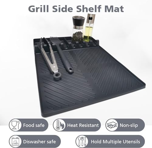 Silicone Griddle Tools Mat for Blackstone Side Shelf, Spatula Mat with Drip Pad, Silicone Utensil Rest/Holder for BBQ Tools (Black 1 Pack) - Image 2