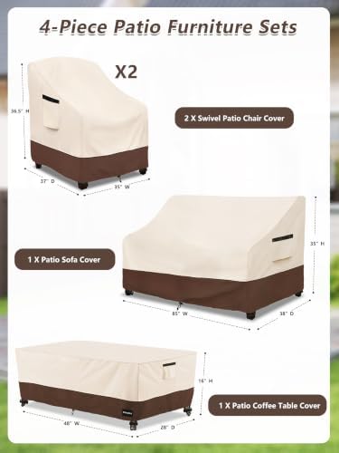 Rileytee Patio Furniture Set Covers Waterproof 4Pcs,Beige&Brown,XX-Large - Image 2