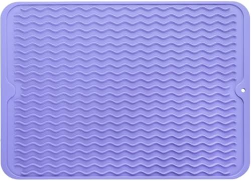 MicoYang Silicone Dish Drying Mat — Quick-Dry Ridges Counter & Sink Pad, Heat-Resistant Trivet to 450°F, Non-Slip & Dishwasher Safe, Roll-Up Storage, 18 Colors & 9 Sizes (Light Purple, 16"×12") by MicoYang