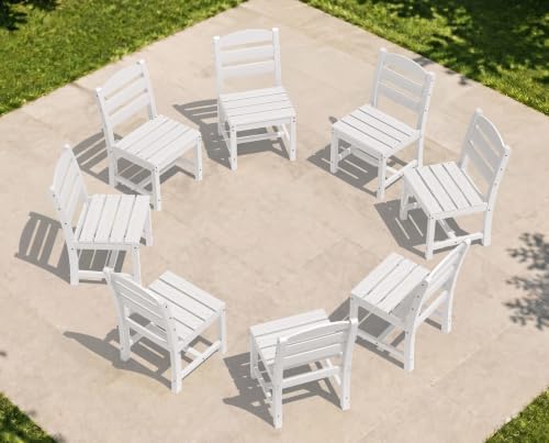 KINGYES Outdoor Armless Dining Chairs Set of 8,HDPE Patio Chairs,White by KINGYES
