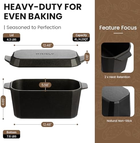 Cast Iron Bread Loaf Pan with Lid,Bread Baking Pan,Cast Iron Dutch Oven for Sourdough,10 x 5 Inch Pre-seasoned Even Heat Distribution Baking Pan for Homemade Bread - Image 2