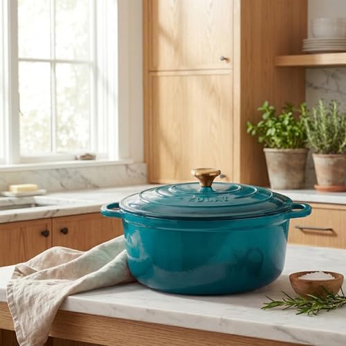 Zulay Kitchen 6.4 Quart Enameled Cast Iron Dutch Oven Pot with Lid, Emerald - Image 2