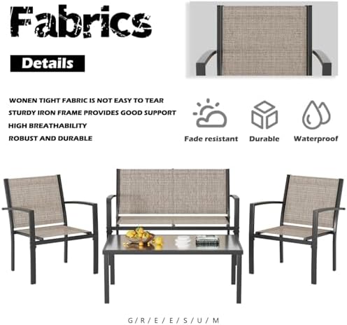 Greesum 4 Pieces Patio Furniture Set, Outdoor Conversation Sets for Patio, Lawn, Garden, Poolside with A Glass Coffee Table, Brown - Image 6