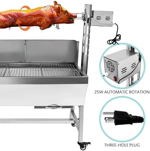 37" Electric Rotisserie Grill, Pig Lamb Spit Roaster Stand With 132 Lbs Capacity and Adjustable Height, BBQ Charcoal Grill Kit Stainless Steel for Outdoor Party Camping - Image 6