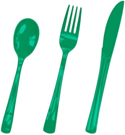 HEIPINIUYE 75 Pack Green Plastic Cutlery Heavy Duty Green Plastic Knives Forks and Spoons Disposable Silverware Set for 25 Guest Camping Birthday Baby Shower Party Cutlery Set by HEIPINIUYE