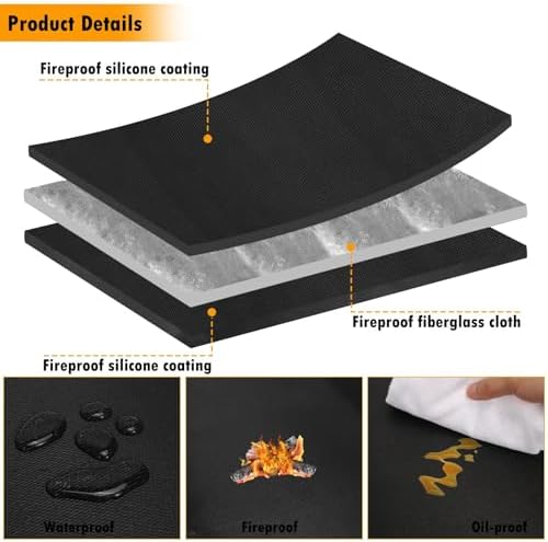 26x46inch Fireproof Hearth Mats for Fireplaces Fire Resistant Rectangle Fire Pit Mat,Fireproof Grill Pads,Under Grill Mat for Outdoor Charcoal, Smokers, Gas Grills, Deck and Patio Protective Mats - Image 2