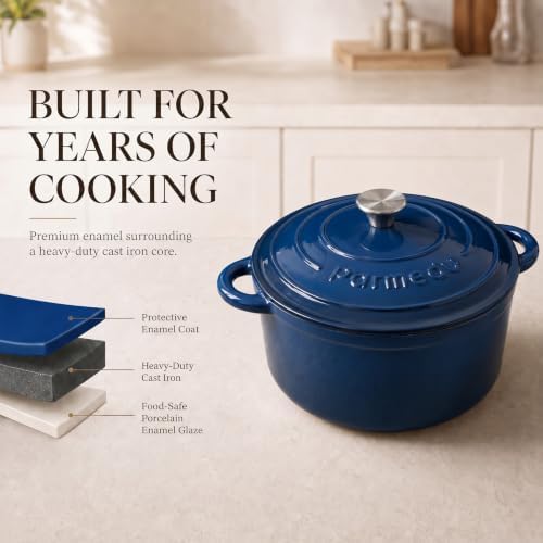 Parmedu 5.5QT Enameled Cast Iron Dutch Oven for Sourdough Bread Indigo Blue - Image 2