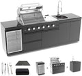98.4 Inch Outdoor Kitchen Island, 72000 BTU Gas Grill Combination With Refrigerator and Sink, Outdoor Stainless Steel Barbecue Bar, Natural Gas Barbecue Grill for Patios, Gardens, Parties by Qeeka