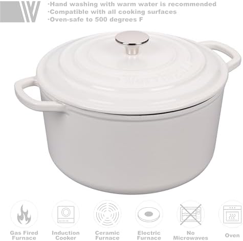 VORRINGARD Enameled Cast Iron Dutch Oven Pot with Lid, for Sourdough Bread Baking, Round Dutch Ovens, 4.5 Quart, White - Image 3
