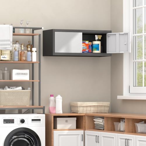 IRONFFICE Metal Wall Cabinet with Doors,Garage Storage Cabinet Wall Mounted,Lockable Cabinets for Home Office,Garage,Warehouse,Grey-Black - Image 7