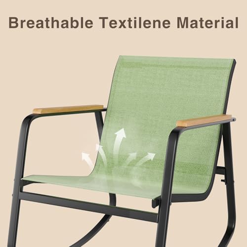 Ahomly 3 Pieces Patio Furniture Set Textilene Rocking Bistro Set, Green - Image 3