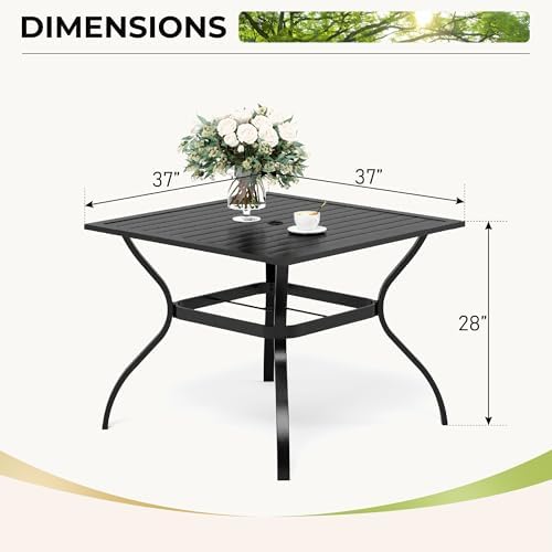 MIXPATIO Patio Table w/Umbrella Hole, Black Metal Dining Table for 4 - Image 3