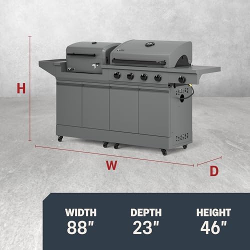 Tytus 2-in-1 Gas Grill 4-Burner, Charcoal Grill & Cover, Prep Cart - Image 2