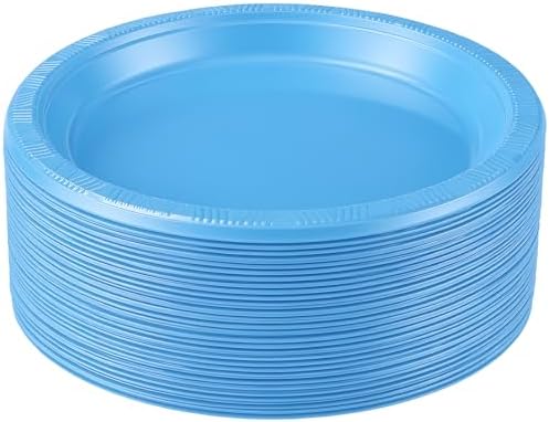 Plastic Plates 9 Inch Plastic Solid Round Party Dessert Dinner Plates for Weddings Party BBQs Birthday Camping and Anniversary (50, Blue) by Unknown