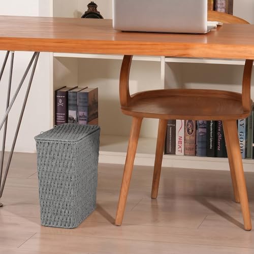iEGrow Paper Rope Trash Can,Bathroom Trash Can with Lid, 3 Gallon Wicker Waste Basket with Removable Liner, for Bedroom, Living Room, Toilet, Under Sink Gray - Image 7