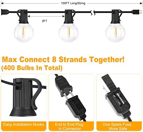 200ft(100*2) Outdoor G40 LED Globe String Lights Dimmable Waterproof - Image 5