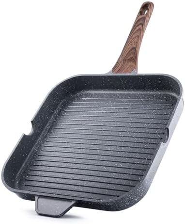 SENSARTE Nonstick Grill Pan for Stove Tops, Versatile Griddle with Pour Spouts, Square Big Cooking Surface, Durable Skillet Indoor & Outdoor Grilling. PFOA Free,12Inch by SENSARTE