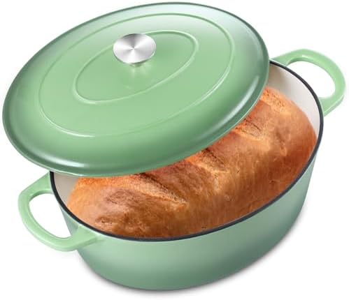 Leonyo 7QT Enameled Cast Iron Oval Dutch Oven Pot with Lid, Pistachio Green by Leonyo