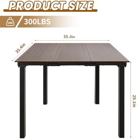 35.4" Square HDPE Wood Grain Patio Dining Table, Heavy Duty Galvanized Metal Frame, 300 LBS Weather Resistant Rustproof Outdoor Table for Backyard Garden Deck Porch, Mixed Brown Woodgrain - Image 3